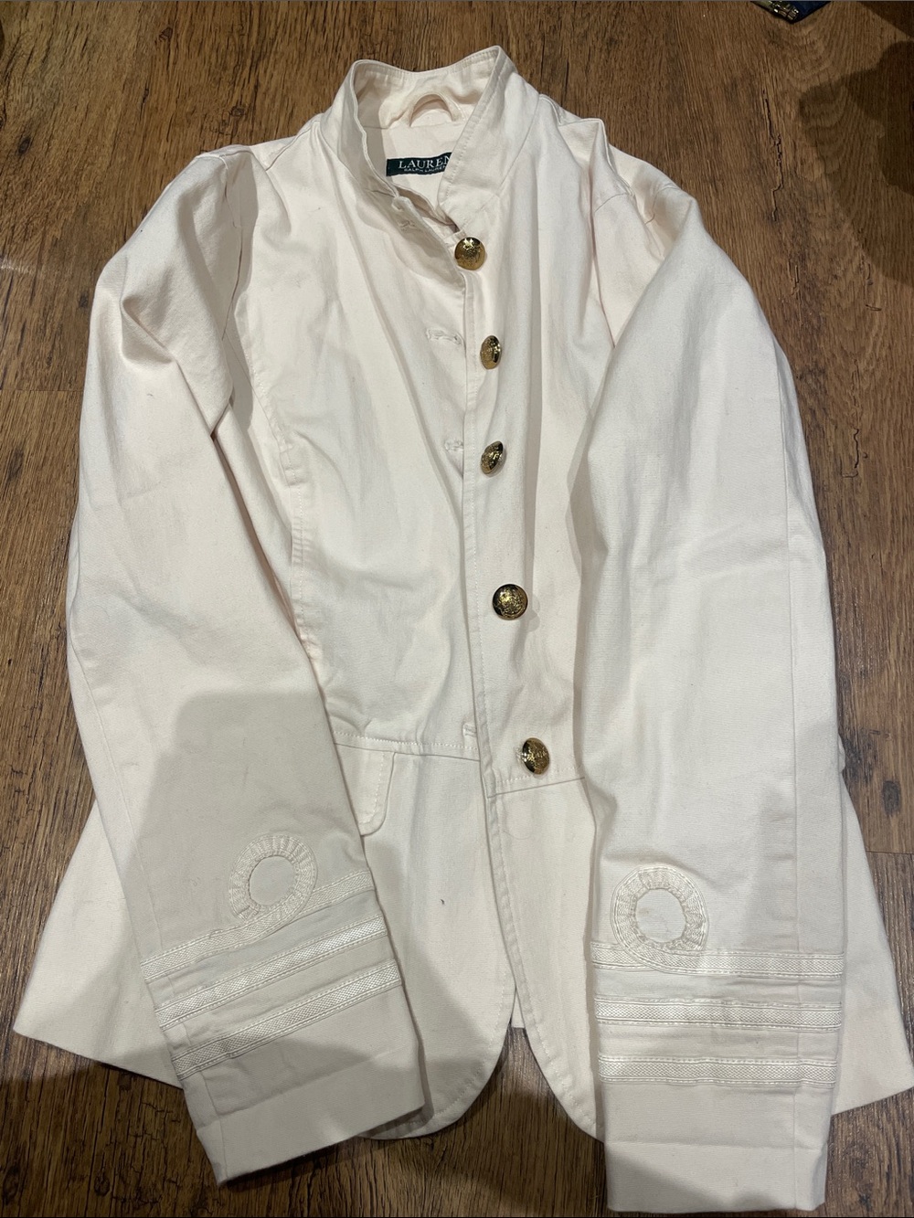 Ralph Lauren Cream Military-Inspired Women's Blazer with Brass Buttons